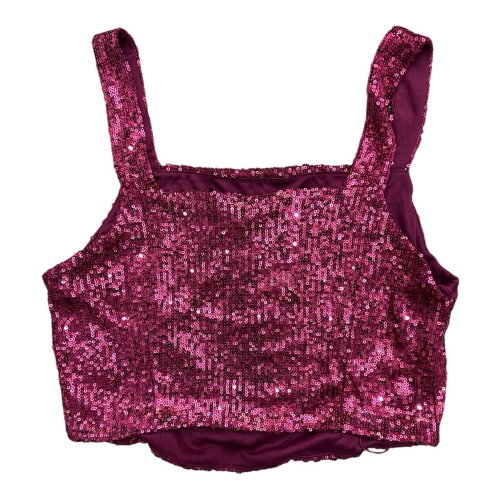 Rachel Zoe Sequin Fuchsia Crop Top,‎ Size S - Picture 2 of 8